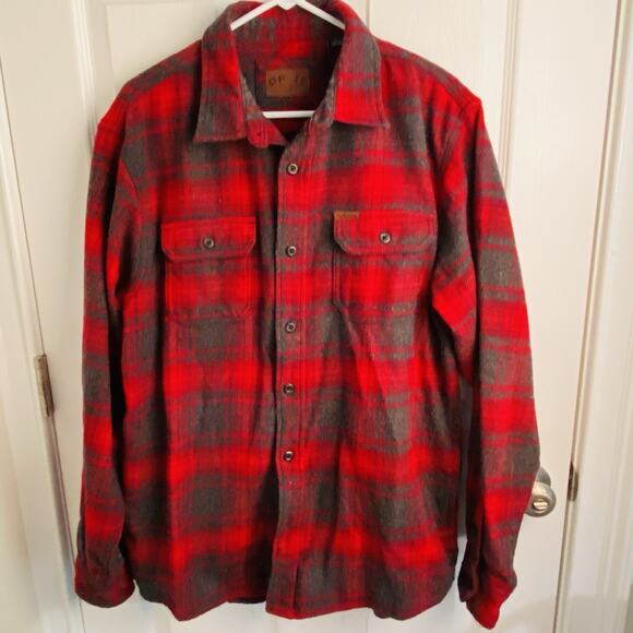 Orvis Shirt Shacket Mens Large L Heavyweight Flannel Jacket Plaid Rio Red Pocket - Picture 2 of 8